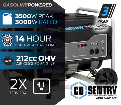 3,500-Watt Gasoline Powered Generator with CO Shutdown Sensor and Mobility Kit